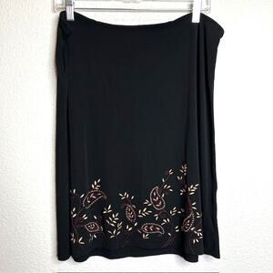 Ann Taylor Loft Black Floral Embroidered Stretchy Skirt Size Large
